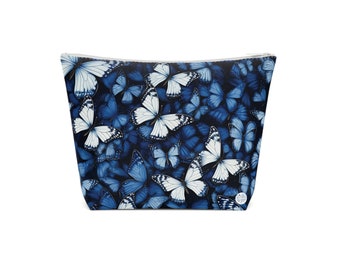 Navy Butterflies Cotton Cosmetic Bag, cosmetic bag, gift for her, valentine, valentine gift, butterfly, cosmetic gift, butterfly gift