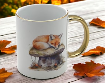 Fox Mug, Autumn Mug, mug fox, mug orange gold, mug golden ear, Autumn coffee, fox, mushroom, gift for her, mug, fox, coffee mug, for mom