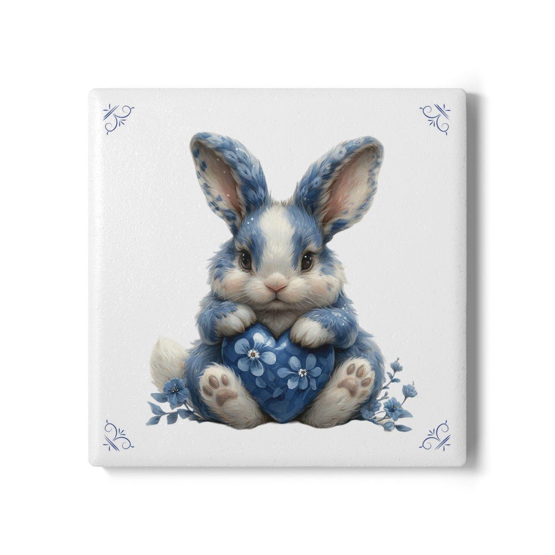 Bunny, 3.94x3.94 Inch, Delft Blue, Ceramic Tile, Delft Blue Tile ...