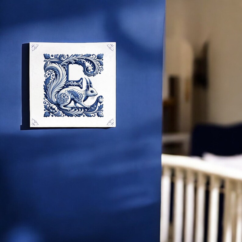 Alphabet, Initial E, Alphabet Tile, Tile, Delft Blue, Kitchen Tile ...