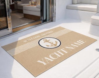 Tappeto nautico, nome personalizzato per yacht, regalo per appassionati di barche, decorazioni costiere, tappetino con nome personalizzato per barche, vita da yacht, nome personalizzato per barche, decorazioni marine