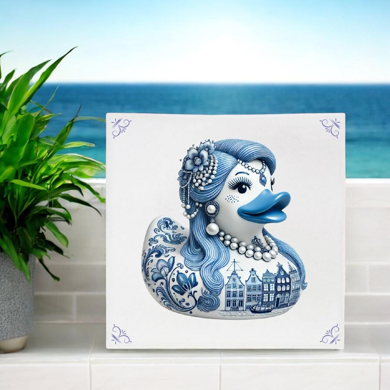 Rubber Duck, Diva, tile, delft blue, delft blue tile, bathroom tile, ceramic, backsplash, bathroom decor, Rubber duck decor, duck decor