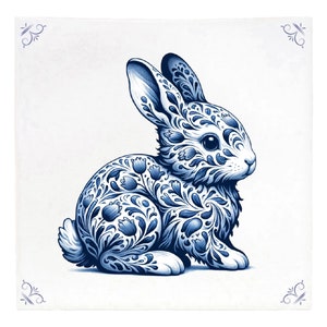 Bunny, tile, delft blue, delft blue tile, royal blue, kitchen tile, bathroom tile, backsplash, wall art, Rabbit, Bunnies, Animal, Ceramic