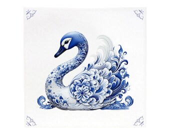 Delft blue, Delft Blue, Delft Blue tile, tile, ceramic, Zwaan, Swan, backsplash, kitchen decor, bathroom, wall art, bathroom tile, blue