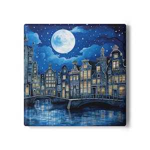 Canal House, 3.94&#39;&#39; x 3.94&#39;&#39;, Delft Blue, Delft Blue tile, Dutch Canal houses, Dutch Design, Backsplash, Amsterdam lover, Dutch keepsake