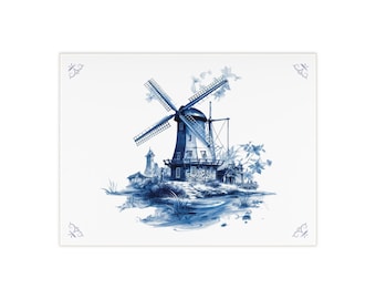 風車、デルフトブルータイル、セラミックタイル、6インチ x 8インチ