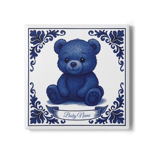 Bear, 3.94&#39;&#39; x 3.94&#39;&#39;, Delft Blue, Delft Blue tile, Birth tile, Birth gift, Newborn gift, Personalized birth gift, Baby Name, Custom name