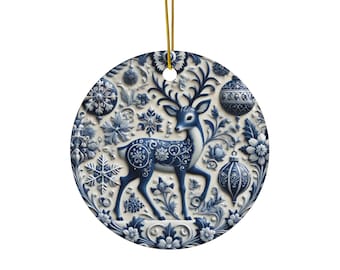 Deer, Delft Blue Ceramic, xmas Ornaments, Holiday Decor, Tree Decor, Deer decor, Delft Blue, Ceramic ornament, Reindeer, xmas ornament, blue