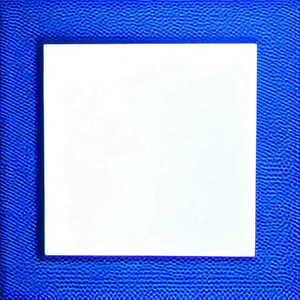 May include: A white square frame with a blue textured background.