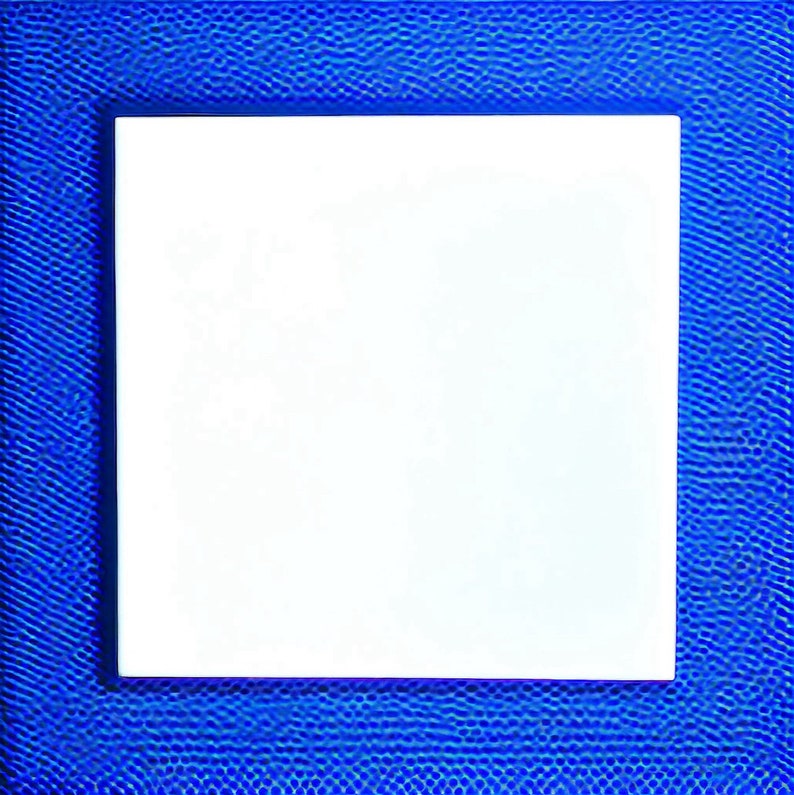 May include: A white square frame with a blue textured background.