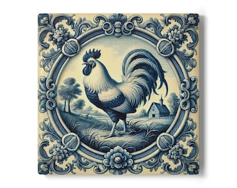10 x 10 cm, Gallo, Azul de Delft, Azulejo de cerámica, Azulejo azul de Delft, Salpicadero, Azulejo de cocina, Decoración de gallo, Decoración de granja, Amante de los gallos, Azul