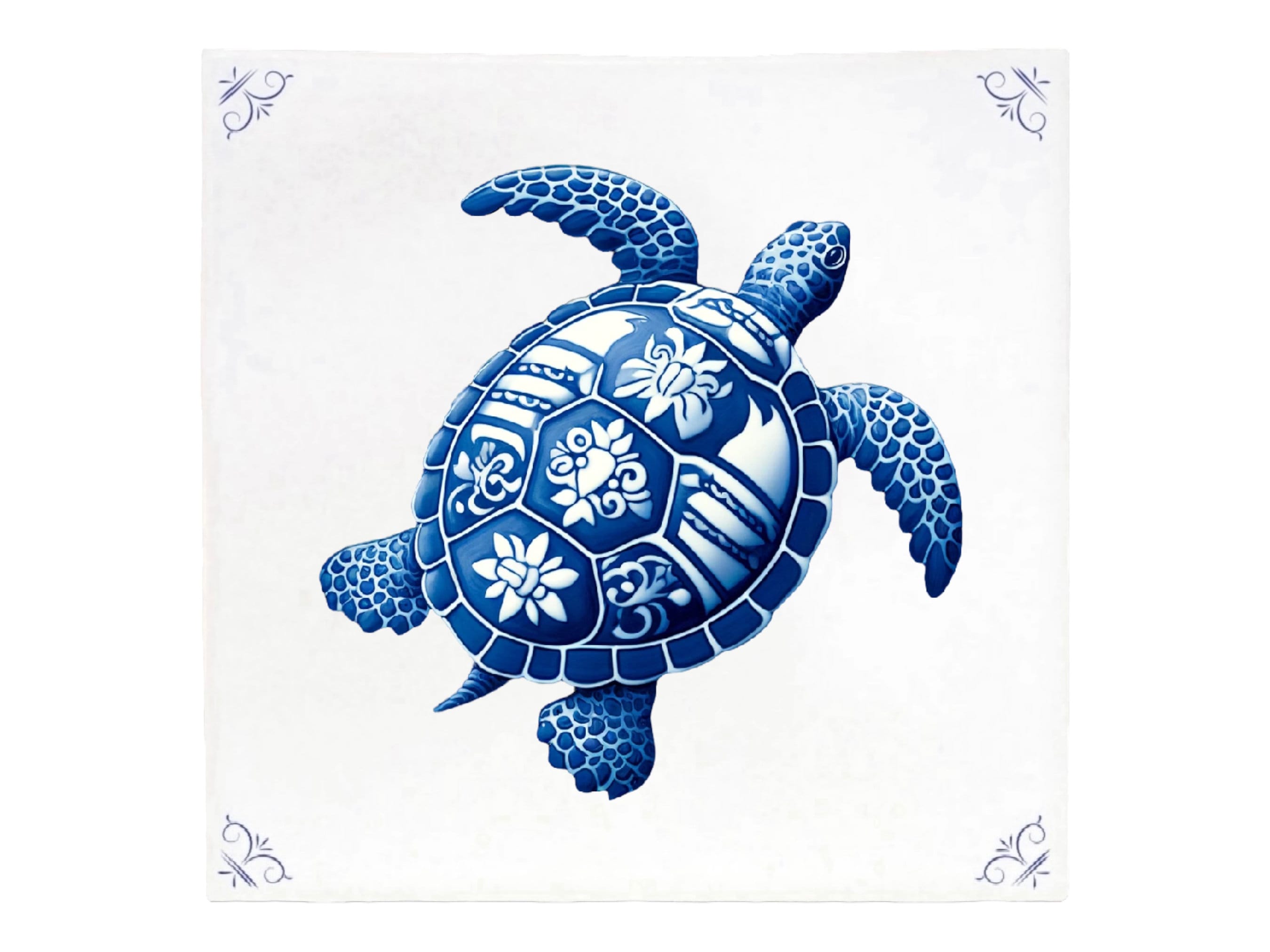 Turtle, Sea Tile, Delft Blue, Blue Royal Kitchen Bathroom Backsplash, Wall Art, Sealife, Turtles
