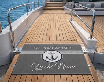 Tappeto nautico, nome personalizzato per yacht, regalo per appassionati di barche, decorazioni costiere, tappetino con nome personalizzato per barche, vita da yacht, nome personalizzato per barche, decorazioni marine