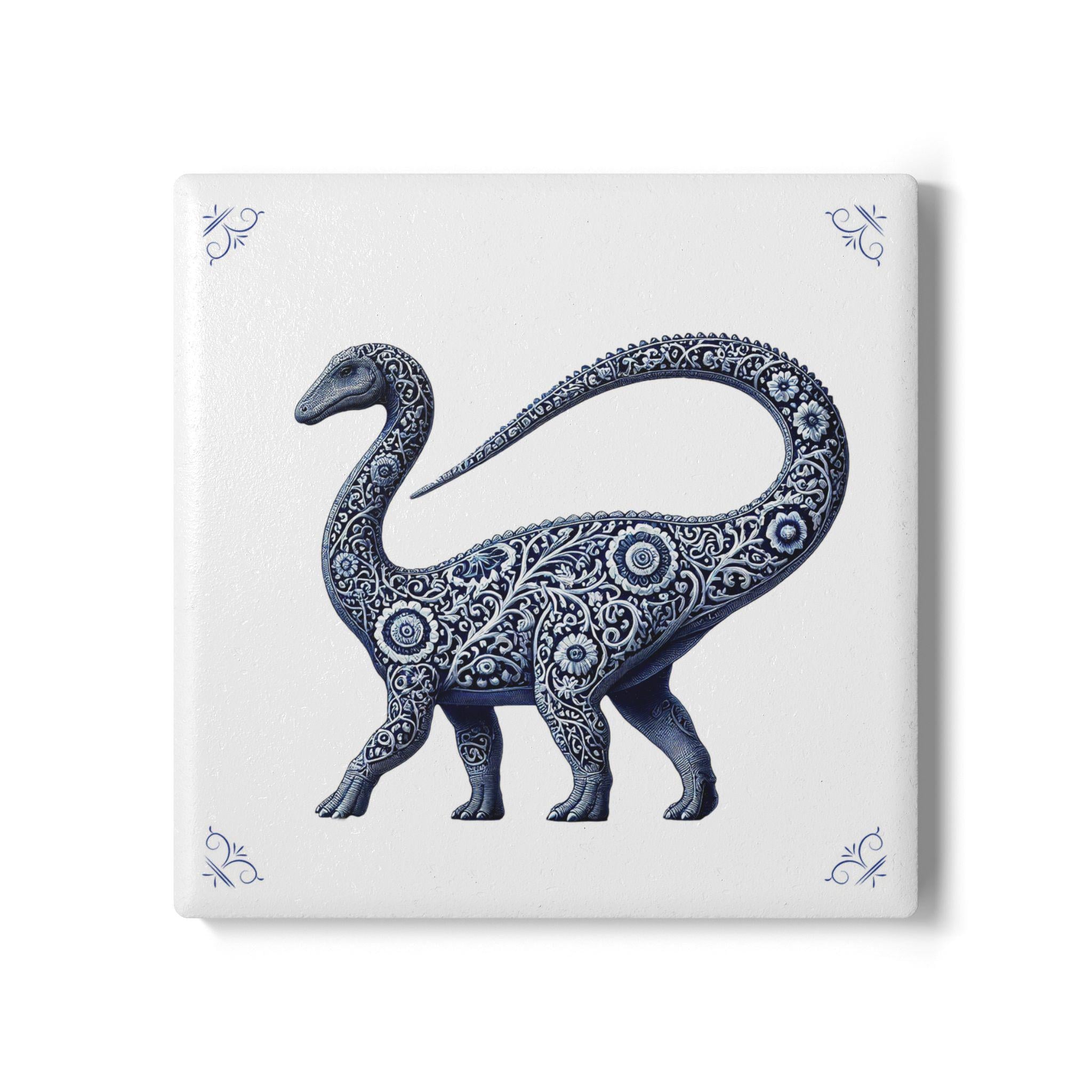 Brachiosaurus, 3.94" X 3.94", Delft Blue, Blue Tile, Backsplash, Dinosaur, Dinosaur Decor, Lover, Jurassic