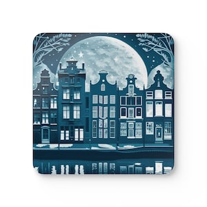 Canal Houses, Corkwood Coaster Set, Delft Blue, Amsterdam Canal Houses