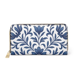 Reißverschluss-Geldbörse, Delft Blau, Blumenmuster, Geschenk für Sie, Amsterdam Souvenir, Etwas Blaues, Einzigartiges Holländisches, Geldbörse, Blauliebhaber, Holländisches Design