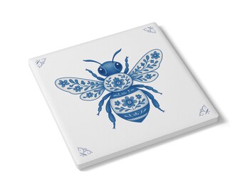 Bee, 3.94x3.94 Inch, Delft Blue, Ceramic Tile, Delft Blue Tile
