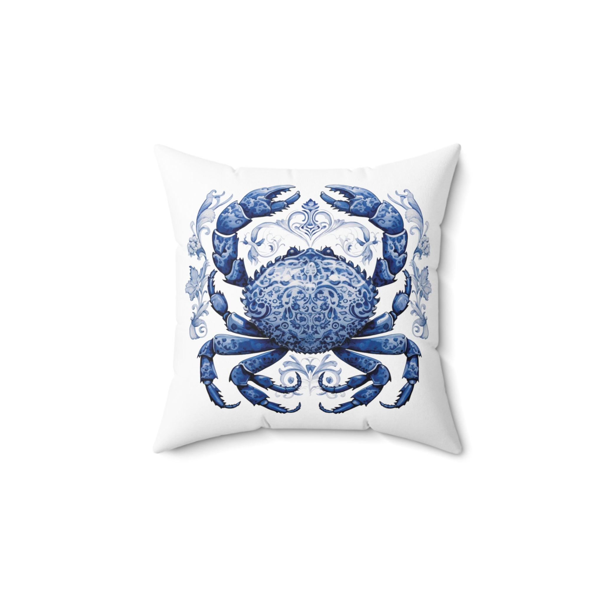 Crab Faux Suede Square Pillow, 14" x 14", crab, pillow, crab pillow, sea life, nature gift, blue crab, zodiac gift, pillows, delft blue gift