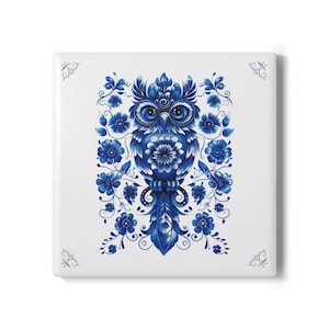 Owl, 3.94x3.94 inches, Delft Blue, Delft Blue tile, Backsplash, Kitchen decor, Bathroom decor, Vintage tile, Owl decor, Owl gift, Bird lover