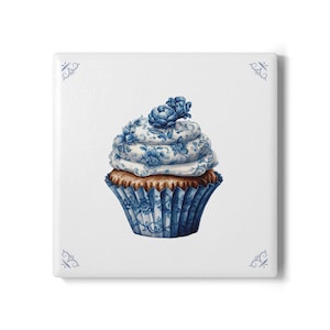 Babeczka, płytka Delft Blue, 3,94" x 3,94", Delft Blue, ściana przyścienna, wystrój kuchni, płytki kuchenne, prezent dla kucharza, prezent dla kucharza, sztuka kulinarna, ciasto