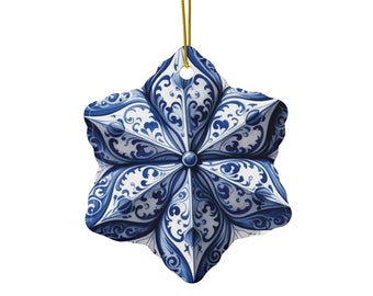 Snow Crystal, Ceramic Ornament, Delft Blue, Snowflake