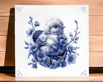 Delft blue Chick, Delft blue Chick, Delft blue tile, backsplash, delft blue, ceramic, easter, easter gift, delft blue, gift for farmer