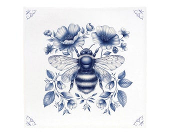 Bee, tile, delft blue, delft blue tile, royal blue, honey bee, bumble bee, gift for her, for mom, bees, blue, insect, ceramic, blue, for him