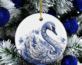 Swan, Delft Blue, Ceramic Ornament
