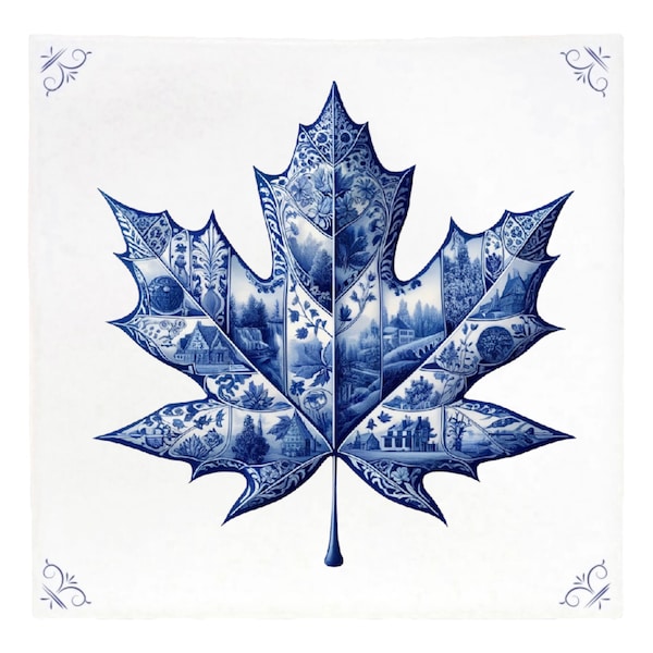 Maple leaf, Delft Blue, Delft Blue tile, tile, maple leaves, Canada, kitchen, backsplash, bathroom, wall art, home deco, kitchen tile, blue