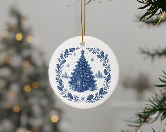 陶器のオーナメント、デルフトブルーのホリデーデコレーション