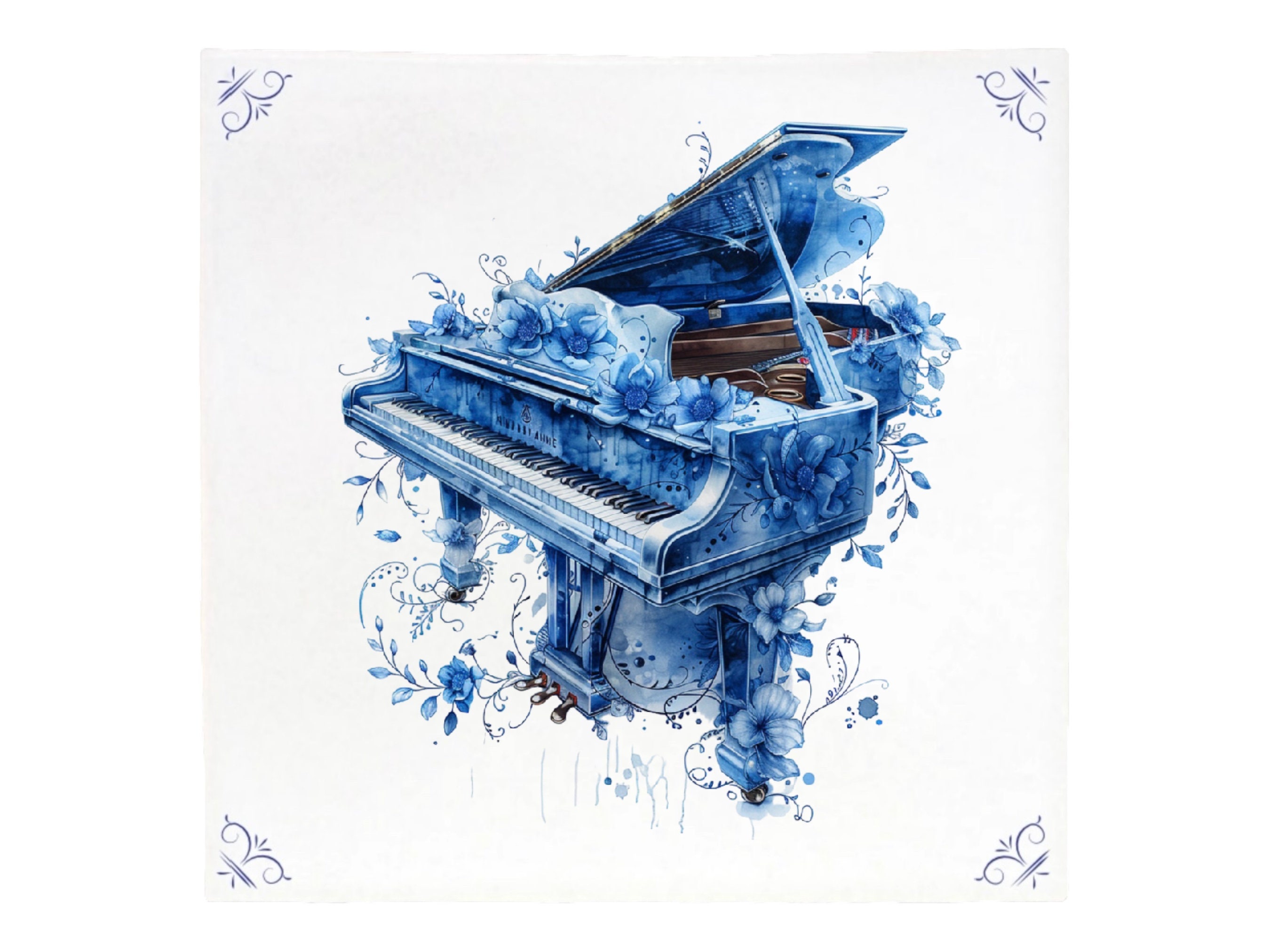 Piano, Tile, Delft Blue, Delft Blue Tile, Royal Blue, Music, Gift