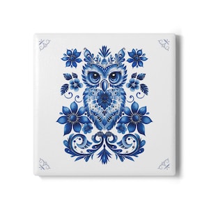 Owl, 3.94x3.94 inches, Delft Blue, Delft Blue tile, Backsplash, Kitchen decor, Bathroom decor, Vintage tile, Owl decor, Owl gift, Bird lover