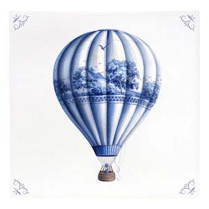 Hot Air Balloon, Delft Blue, Delft Blue tile, tile, air balloon, dutch, kitchen tile, kitchen wall, bathroom tile, gift for her, festival