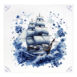 Delftblaues VOC-Schiff, Delftblaue Fliese, Fliese, Delftblau, Das Amsterdam, VOC, VOC-Fliese, nautisch, niederländisch, Keramik, Amsterdam VOC, Geschenk für Sie