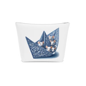 Topi in barchetta di carta, borsa cosmetica, blu Delft, regalo per gli amanti del topo, blu e bianco, borsa da toilette, arredamento blu e bianco, arredamento del topo, custodia