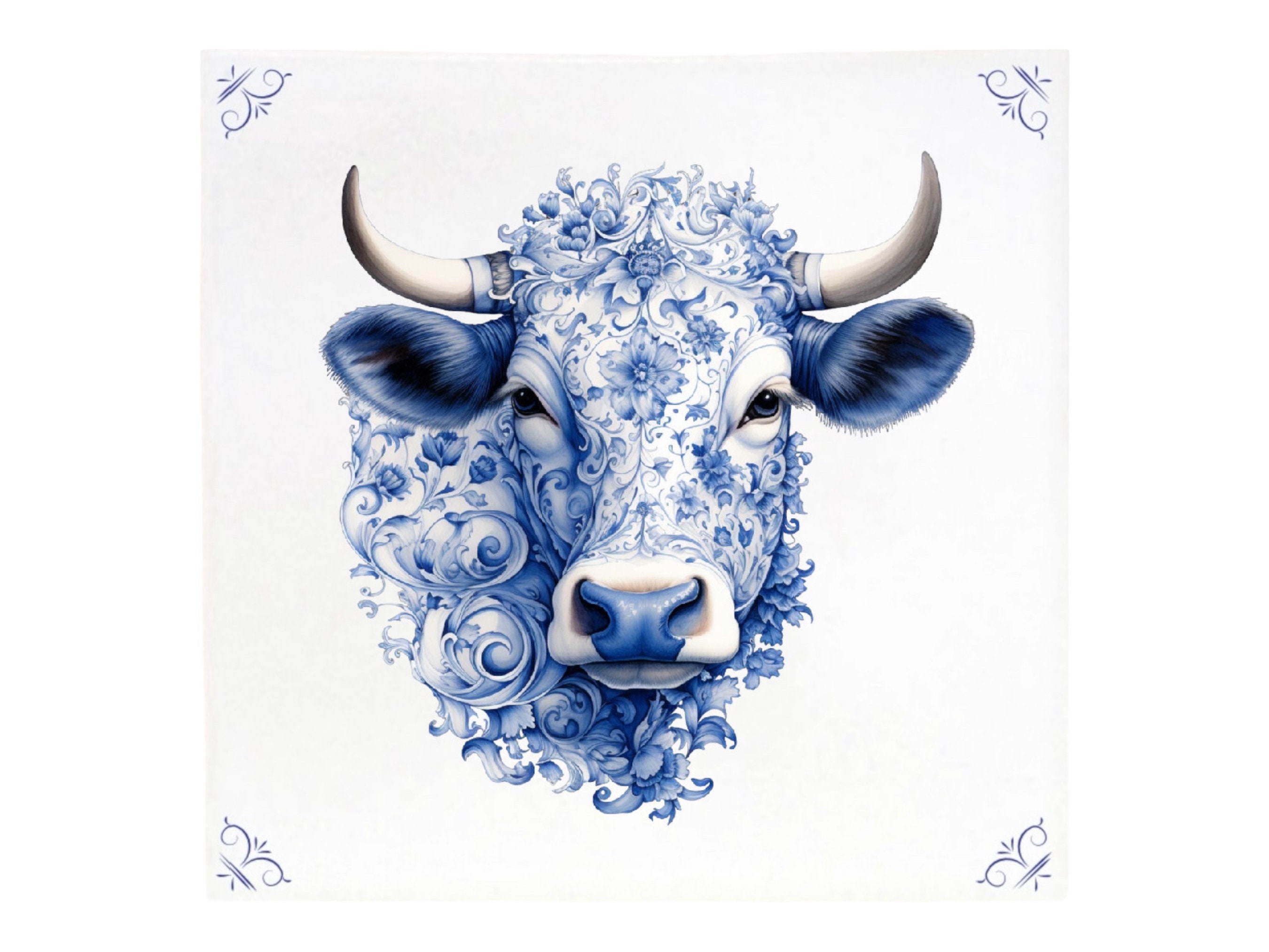 Cow, dutch design, vintage tile, blue ceramic tile, ceramic, blue and white, blue art, valentine gift
