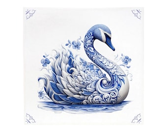 Delft Blue, Delft Blue Ceramic Tile, Delft Blue Swan, Swan Tile, Swan Tile, Amsterdam Swan, Swan, Swan Gift Tile, Gift