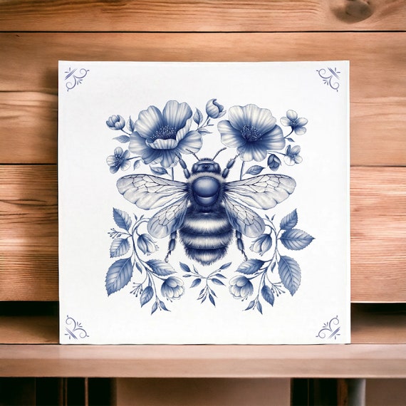 Bee, Tile, Delft Blue, Delft Blue Tile, Royal Blue, Honey Bee