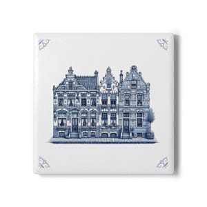 Canal House, 3.94&#39;&#39; x 3.94&#39;&#39;, Delft Blue, Delft Blue tile, Dutch Canal house, Dutch Design, Backsplash, Amsterdam lover, Dutch keepsake