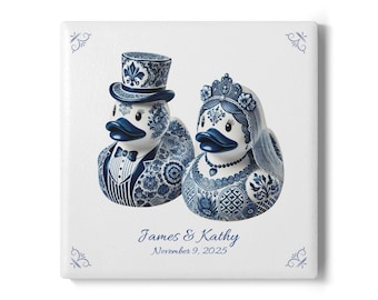 3.94" x 3.94", Rubber Duck, Delft Blue, ceramic tile, Delft Blue tile, Backsplash, Duck decor, Wedding gift, Bridal gift, Personalized tile