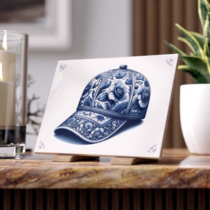 Baseball cap, Ceramic Tile, 6" x 8", Delft Blue tile, Delft Blue, Ceramic tile, backsplash, Baseball cap lover, blue Base ball cap, Dutch