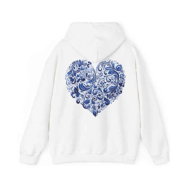 Sweat à capuche Delft Blue Heart, Sweat-shirt à capuche Unisex Heavy Blend™, cœur, sweat à capuche, Saint-Valentin, Saint-Valentin, Saint-Valentin, cadeau de la Saint-Valentin