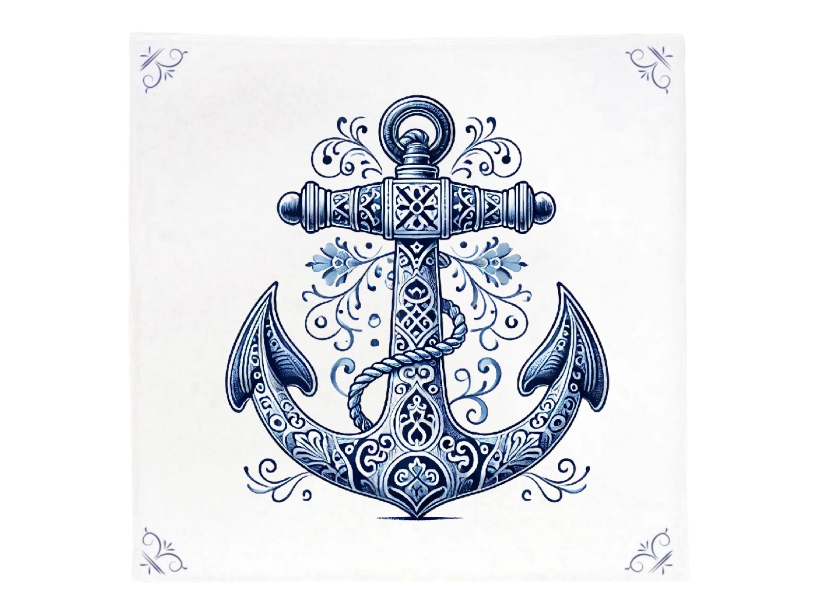 Anchor, tile, Delft Blue, kitchen tile, bathroom tile, backsplash, delft blue tile, sealife decor, marine decor, nautical gift, marine, blue