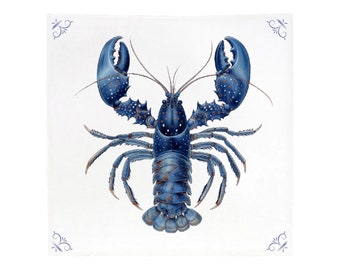 Crawdad, Crayfish, tile, delft blue, kitchen tile, bathroom tile, wall art, sealife, crawfish, lobster, kitchen, beach, lounge, caribbean