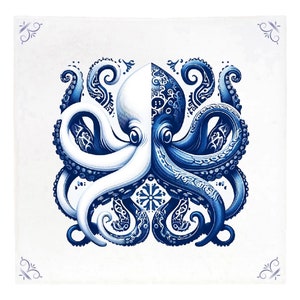 Octopus, tile, delft blue, kitchen tile, bathroom tile, wall art, kitchen, sea life, bathroom decor, kitchen decor, backsplash, vintage