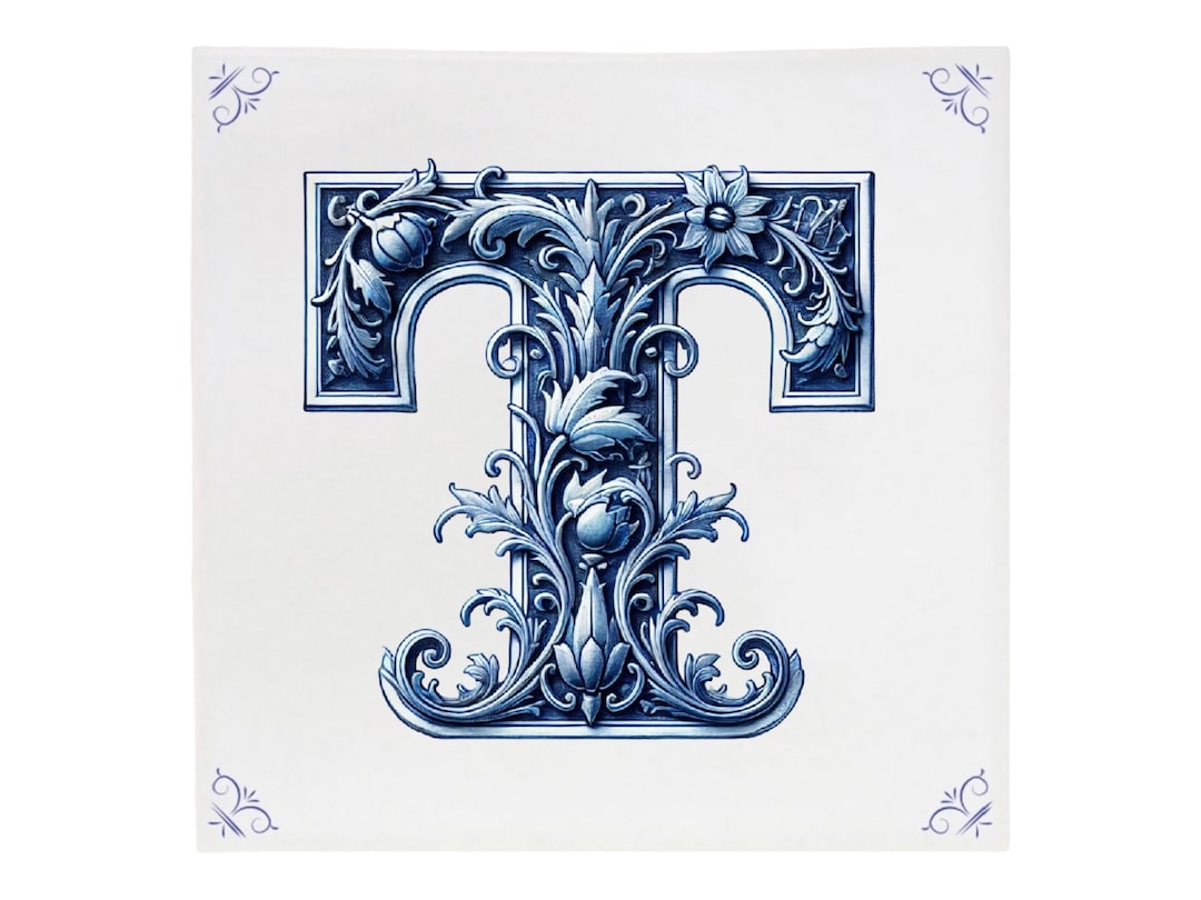 Alphabet, Initial T, Alphabet Tile, Tile, Delft Blue, Kitchen Tile ...
