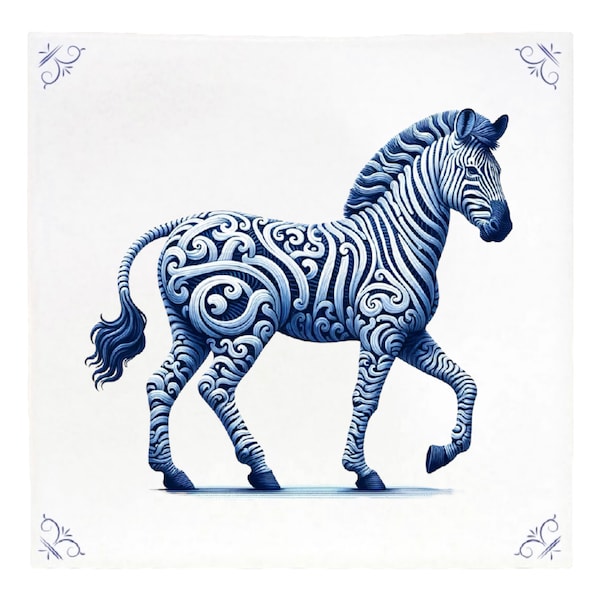 Zebra, tile, delft blue, kitchen tile, bathroom tile, wall art, kitchen, delft blue tile, zebras, wildlife, safari, kruger, horse, ceramic