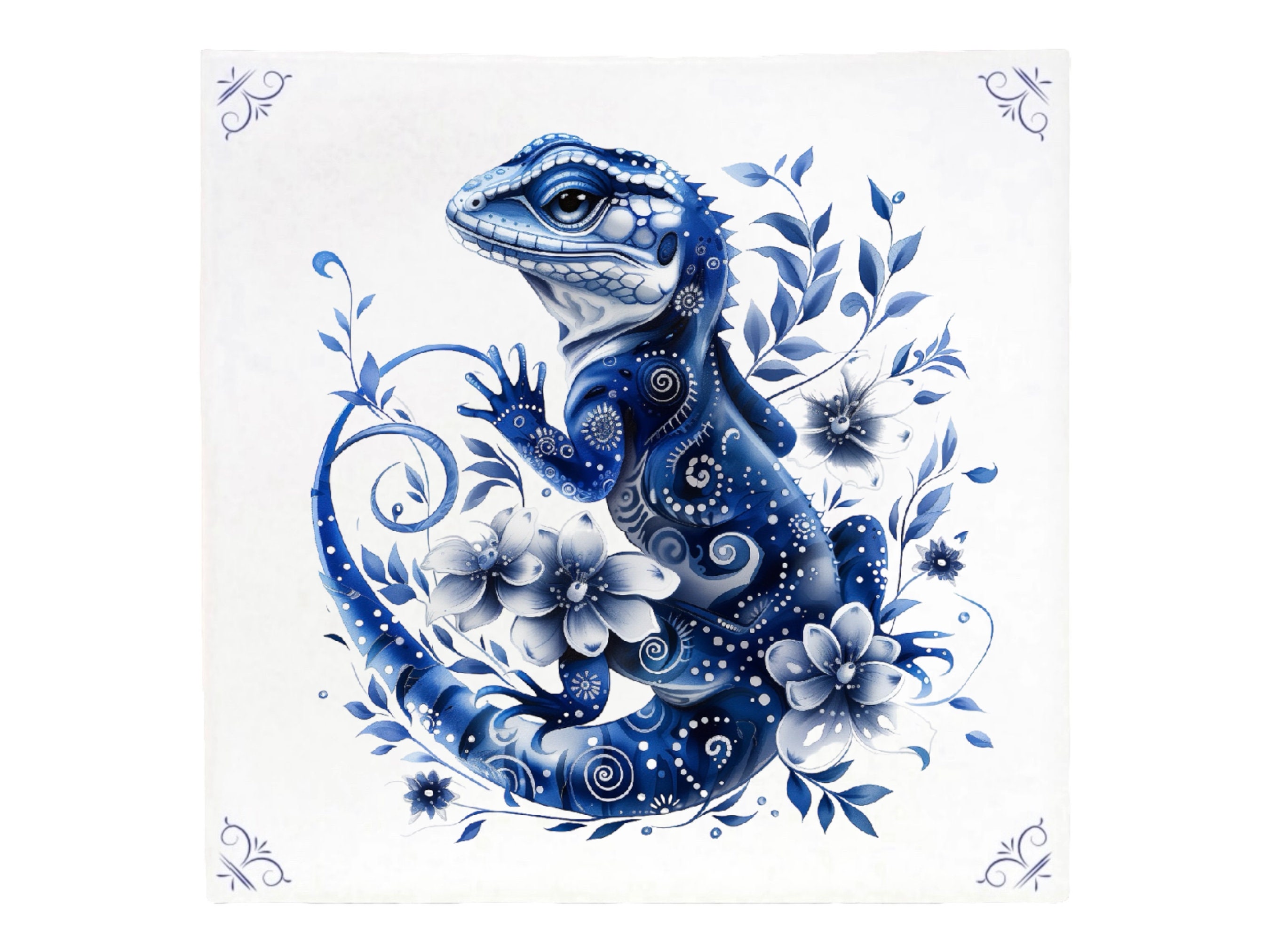 Delft blue Gekko, Delft blue, tile, Delft blue tiles, animal tile, lizard, reptile, delft blue, gift for her, ceramic, delft blue tile