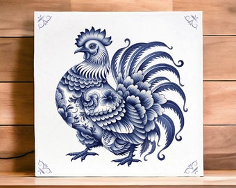 Pollo azul de Delft, azulejo azul de Delft, azulejo, azulejos azules de Delft, azulejo de animal, azul de Delft, regalo para ella, cerámica, Pascua, regalo de Pascua, pollo