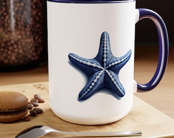 Mug Étoile de mer, Bleu de Delft, Mug à café, Mug Étoile de mer, Amoureux des étoiles de mer, Cadeau Étoile de mer, Motif Étoile de mer, Céramique bleue, Mug bord de mer